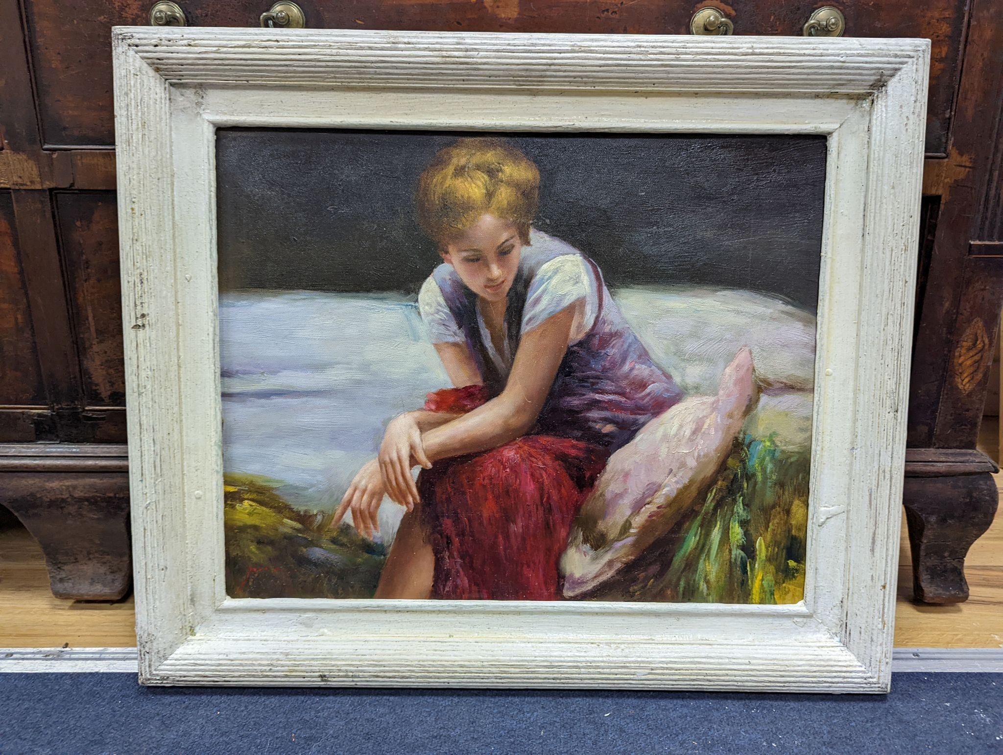Pina, oil on board, Study of a seated woman, signed, 40 x 50cm